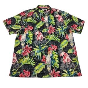 Tommy Bahama Silk Hawaiian Shirt Mens Large Cockatoo Parrot Floral Button Up